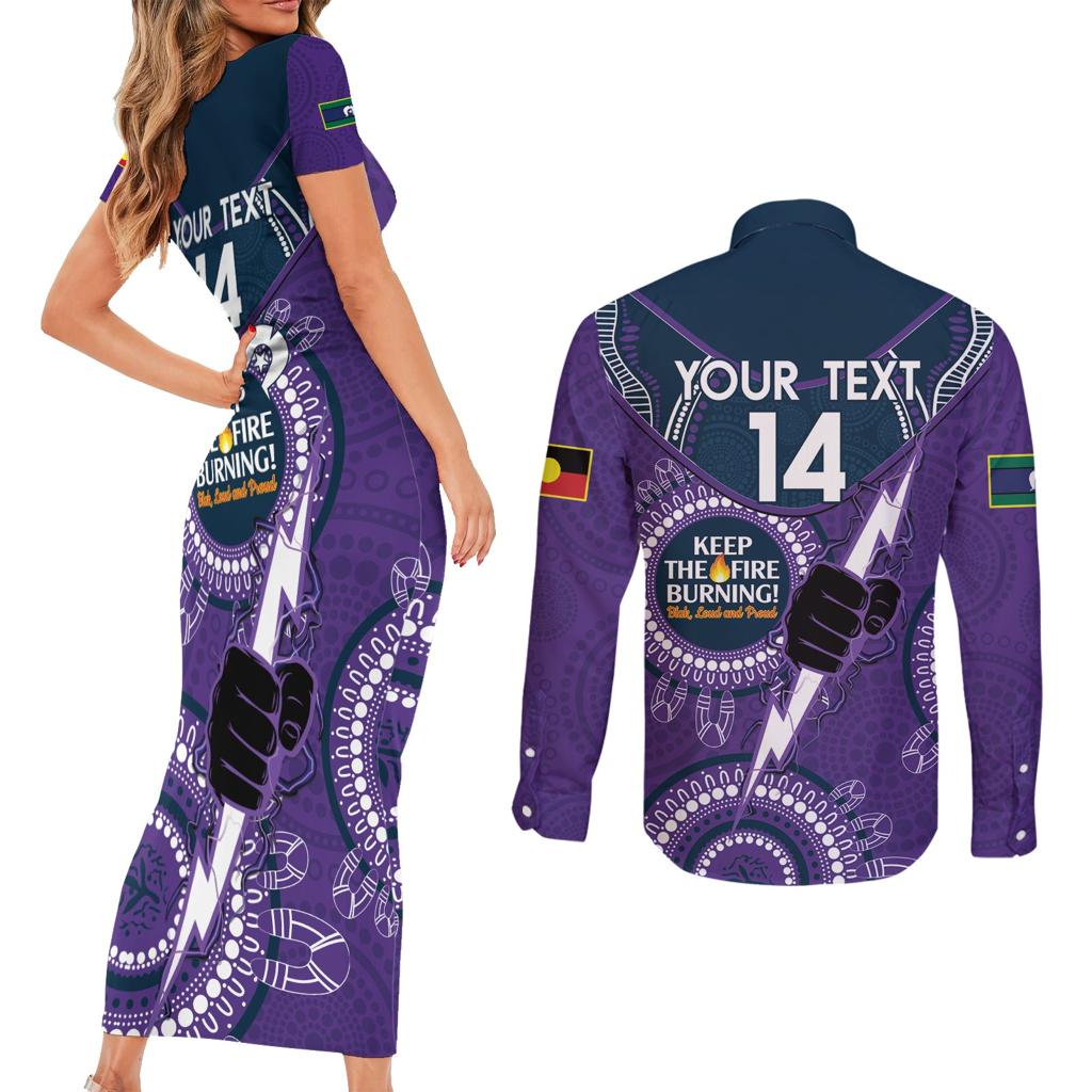 Custom NRL Storm NAIDOC Week Couples Matching Short Sleeve Bodycon Dress and Long Sleeve Button Shirt Keep The Fire Burning Indigenous Art
