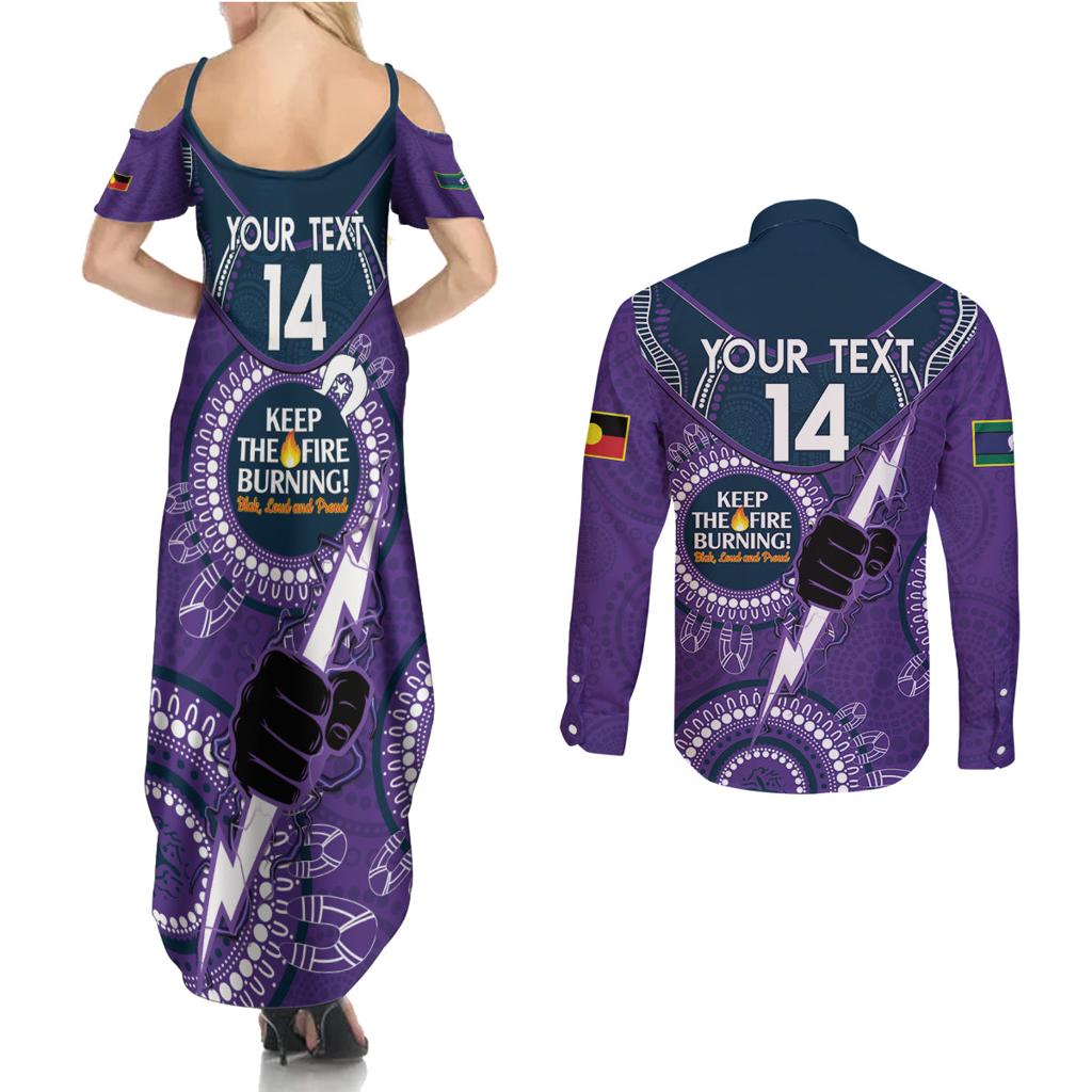 Custom NRL Storm NAIDOC Week Couples Matching Summer Maxi Dress and Long Sleeve Button Shirt Keep The Fire Burning Indigenous Art