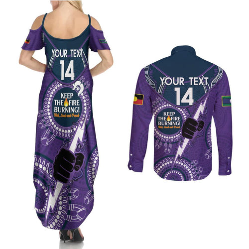 Custom NRL Storm NAIDOC Week Couples Matching Summer Maxi Dress and Long Sleeve Button Shirt Keep The Fire Burning Indigenous Art