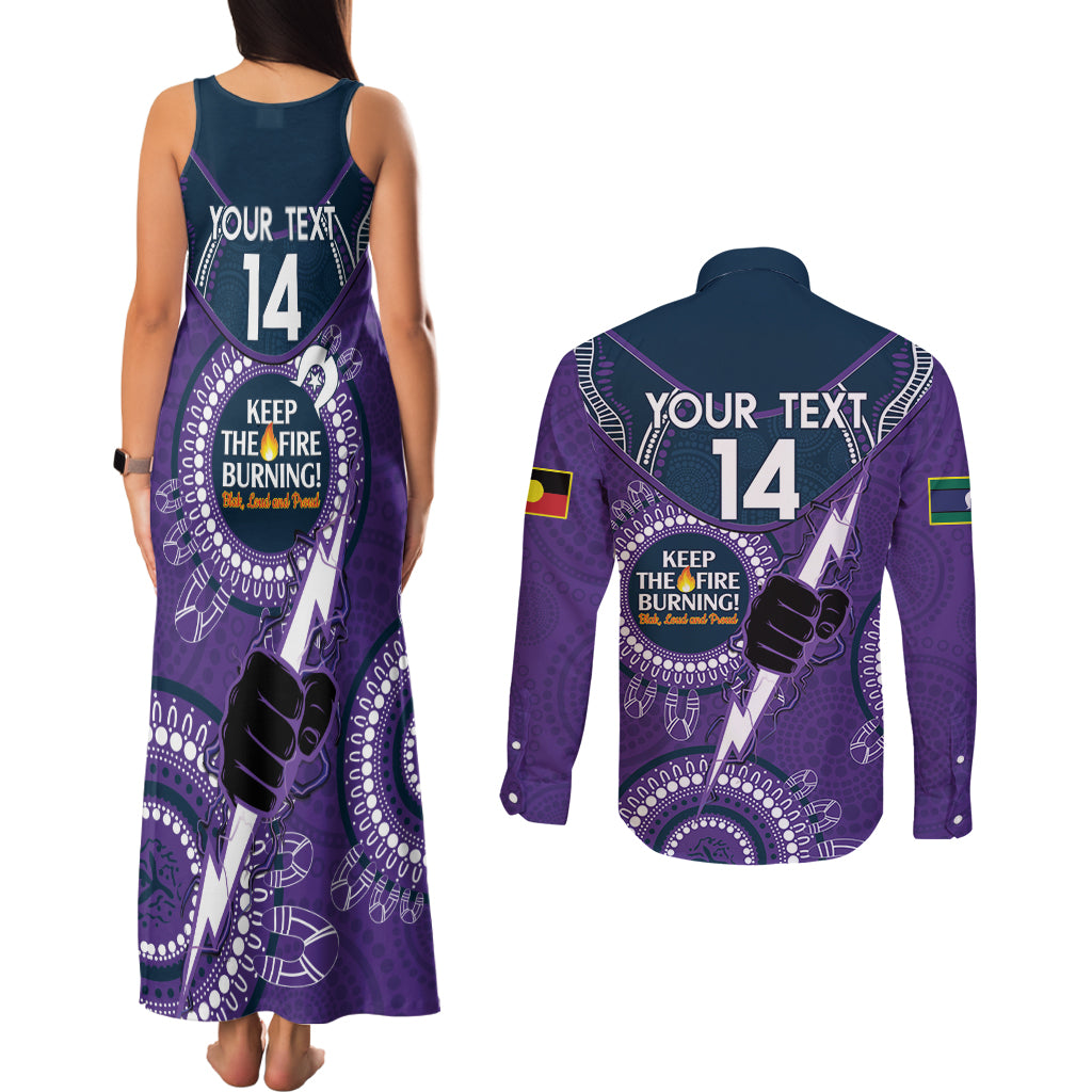 Custom NRL Storm NAIDOC Week Couples Matching Tank Maxi Dress and Long Sleeve Button Shirt Keep The Fire Burning Indigenous Art