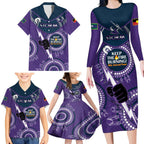 Custom NRL Storm NAIDOC Week Family Matching Long Sleeve Bodycon Dress and Hawaiian Shirt Keep The Fire Burning Indigenous Art