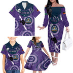 Custom NRL Storm NAIDOC Week Family Matching Off The Shoulder Long Sleeve Dress and Hawaiian Shirt Keep The Fire Burning Indigenous Art