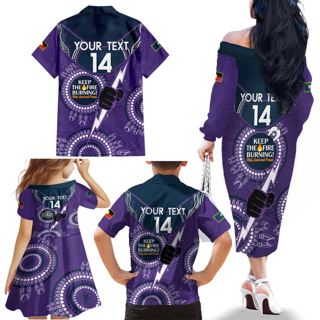 Custom NRL Storm NAIDOC Week Family Matching Off The Shoulder Long Sleeve Dress and Hawaiian Shirt Keep The Fire Burning Indigenous Art
