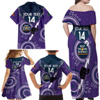 Custom NRL Storm NAIDOC Week Family Matching Off Shoulder Maxi Dress and Hawaiian Shirt Keep The Fire Burning Indigenous Art