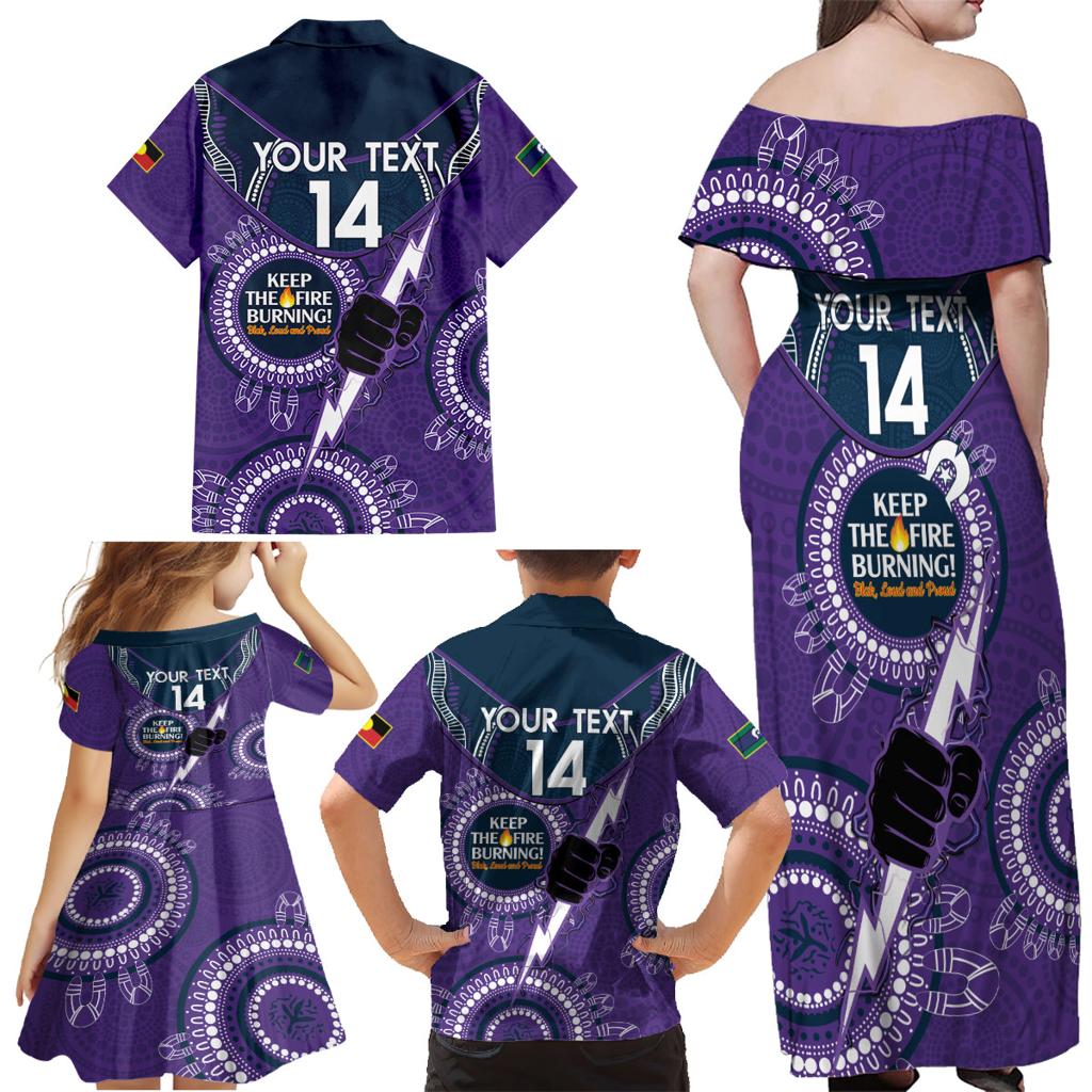 Custom NRL Storm NAIDOC Week Family Matching Off Shoulder Maxi Dress and Hawaiian Shirt Keep The Fire Burning Indigenous Art