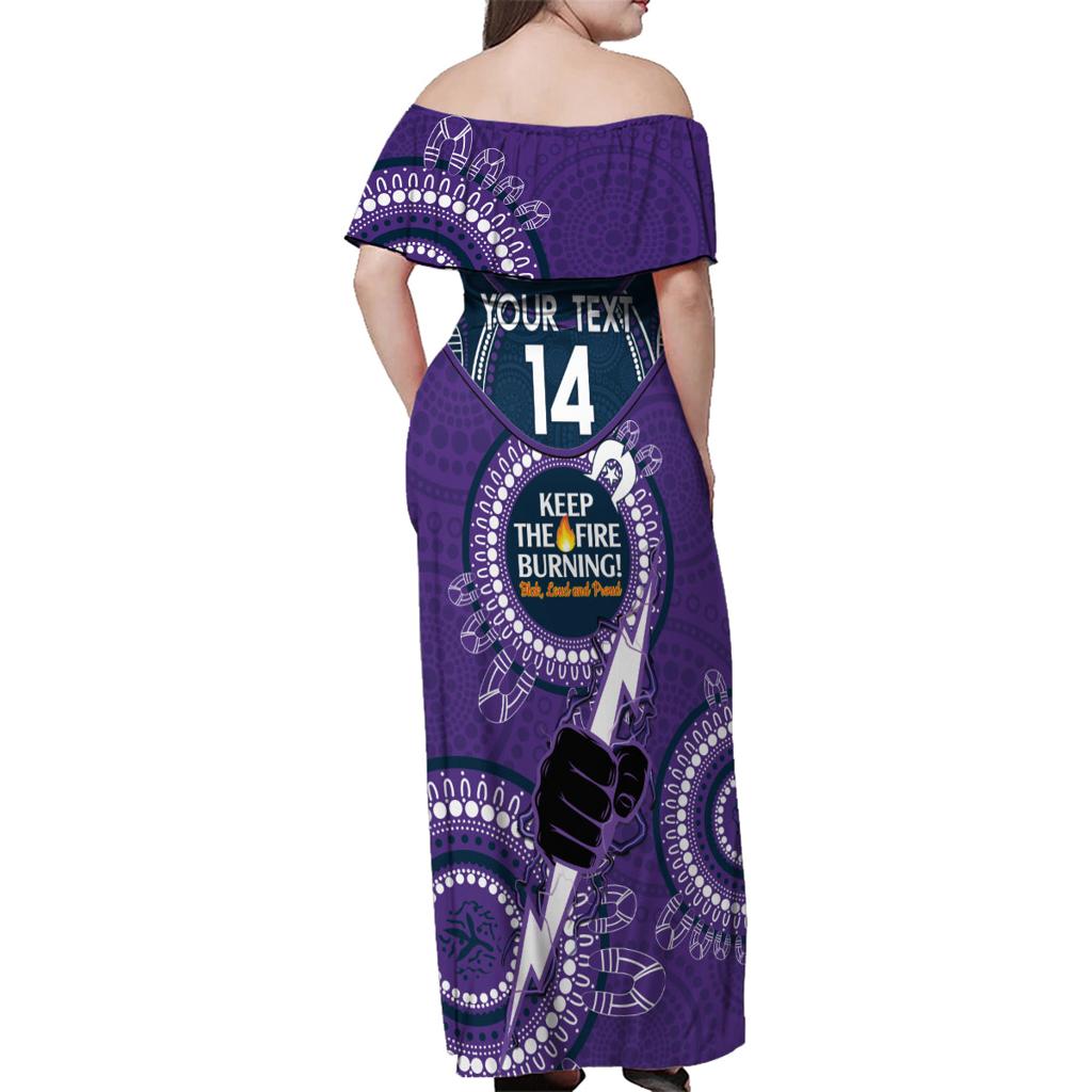 Custom NRL Storm NAIDOC Week Family Matching Off Shoulder Maxi Dress and Hawaiian Shirt Keep The Fire Burning Indigenous Art