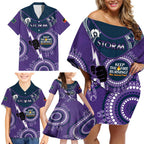 Custom NRL Storm NAIDOC Week Family Matching Off Shoulder Short Dress and Hawaiian Shirt Keep The Fire Burning Indigenous Art
