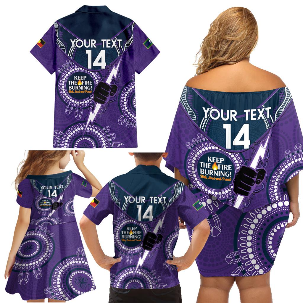 Custom NRL Storm NAIDOC Week Family Matching Off Shoulder Short Dress and Hawaiian Shirt Keep The Fire Burning Indigenous Art