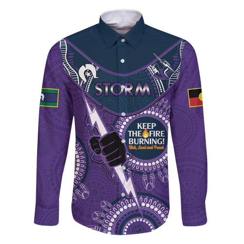 Custom NRL Storm NAIDOC Week Family Matching Short Sleeve Bodycon Dress and Hawaiian Shirt Keep The Fire Burning Indigenous Art