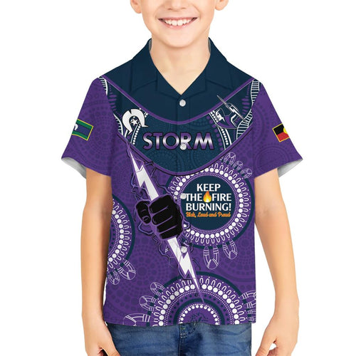 Custom NRL Storm NAIDOC Week Family Matching Short Sleeve Bodycon Dress and Hawaiian Shirt Keep The Fire Burning Indigenous Art