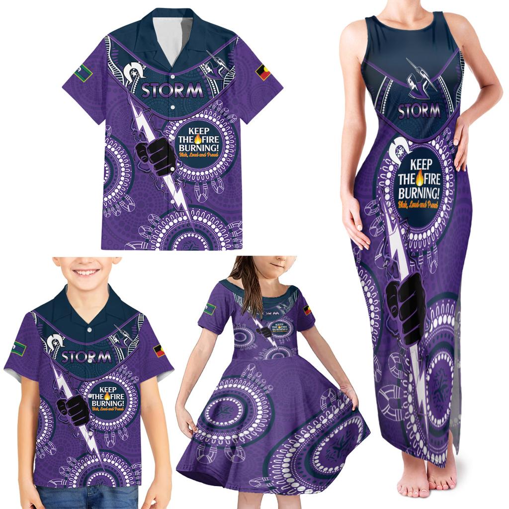 Custom NRL Storm NAIDOC Week Family Matching Tank Maxi Dress and Hawaiian Shirt Keep The Fire Burning Indigenous Art