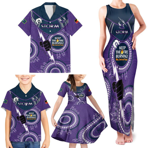 Custom NRL Storm NAIDOC Week Family Matching Tank Maxi Dress and Hawaiian Shirt Keep The Fire Burning Indigenous Art