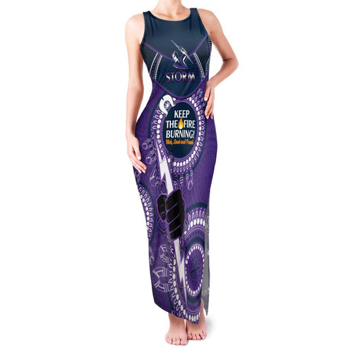 Custom NRL Storm NAIDOC Week Family Matching Tank Maxi Dress and Hawaiian Shirt Keep The Fire Burning Indigenous Art