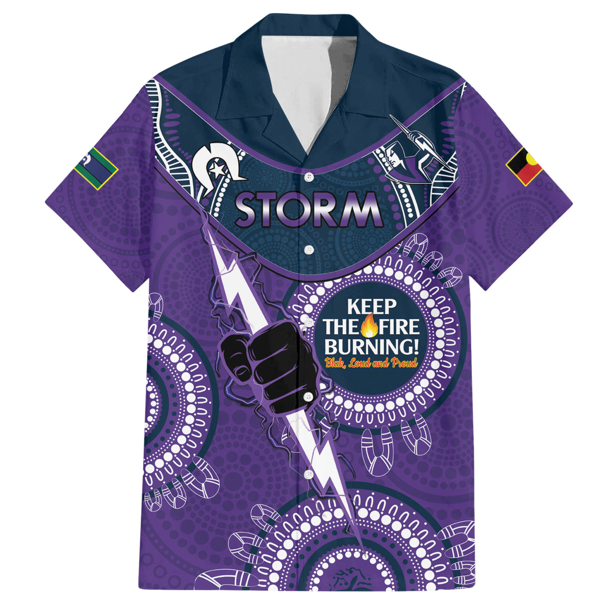 Custom NRL Storm NAIDOC Week Hawaiian Shirt Keep The Fire Burning Indigenous Art