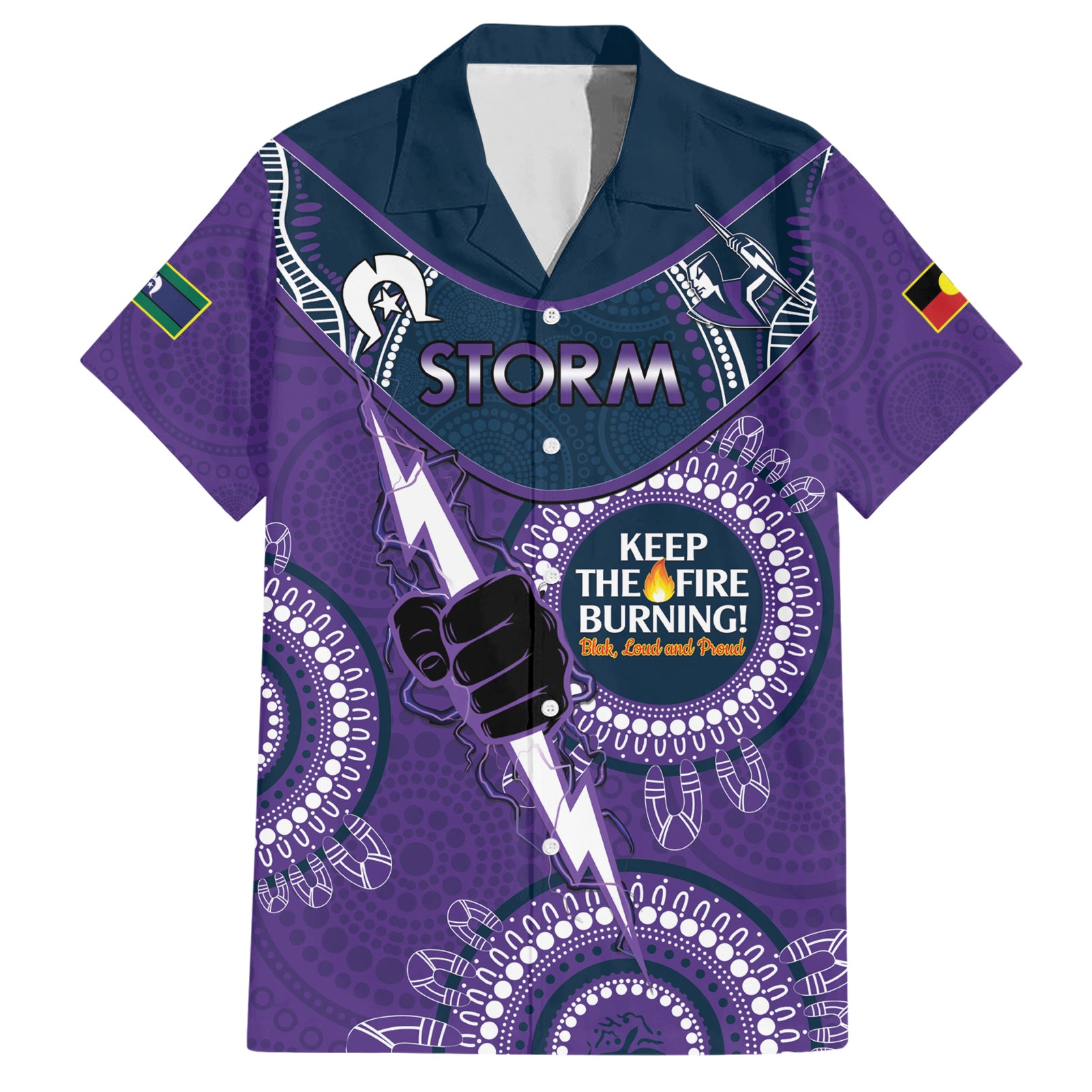 Custom NRL Storm NAIDOC Week Hawaiian Shirt Keep The Fire Burning Indigenous Art