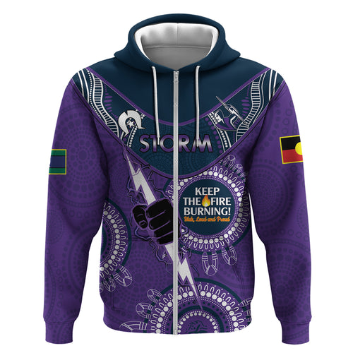 Custom NRL Storm NAIDOC Week Hoodie Keep The Fire Burning Indigenous Art