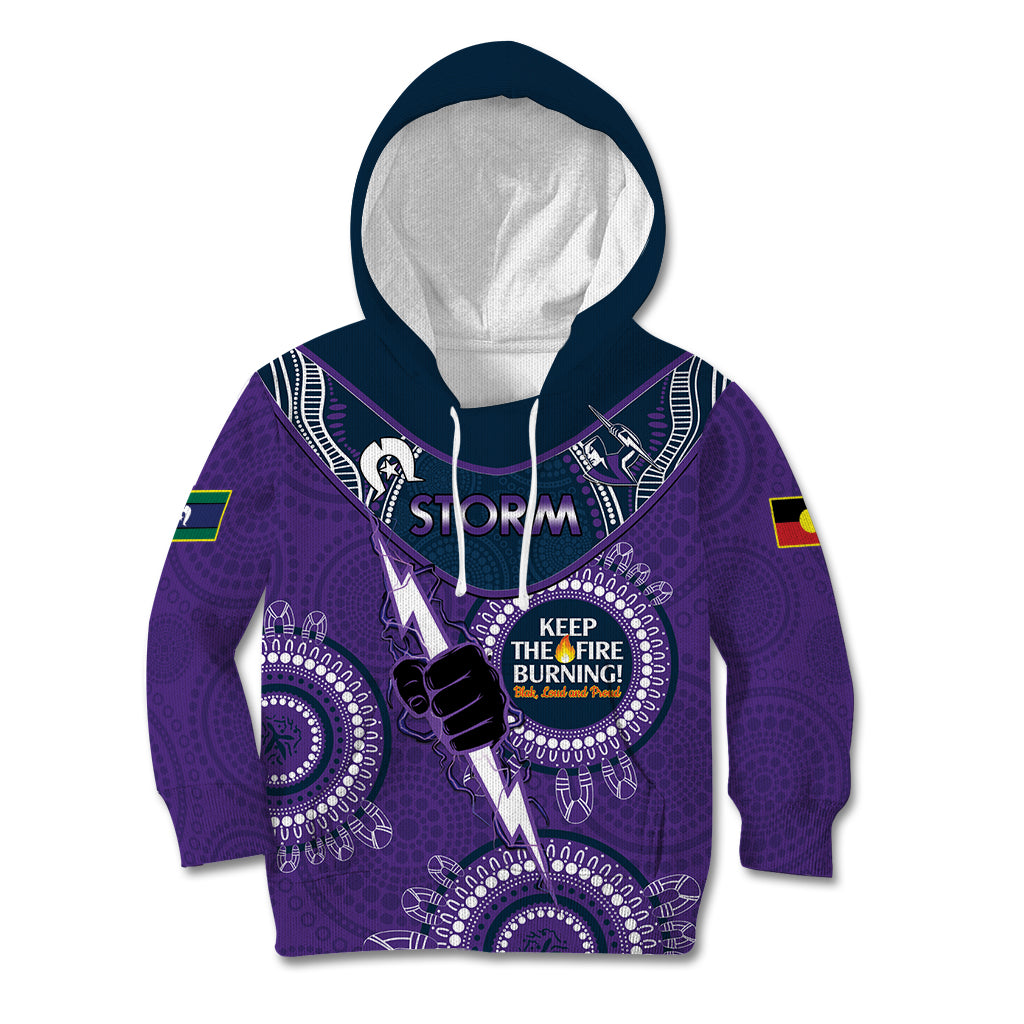 Custom NRL Storm NAIDOC Week Kid Hoodie Keep The Fire Burning Indigenous Art