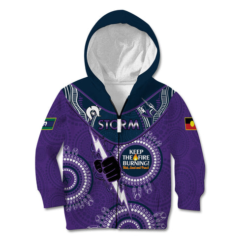 Custom NRL Storm NAIDOC Week Kid Hoodie Keep The Fire Burning Indigenous Art