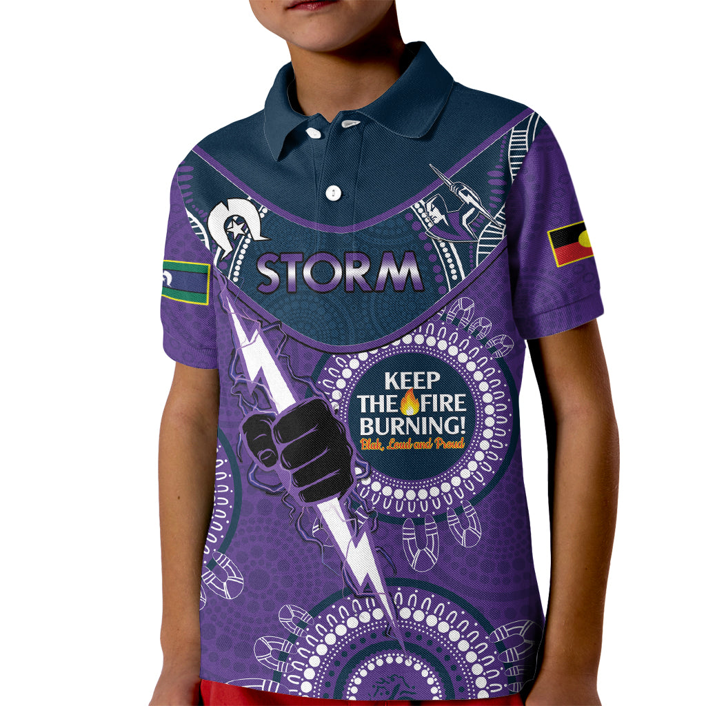 Custom NRL Storm NAIDOC Week Kid Polo Shirt Keep The Fire Burning Indigenous Art
