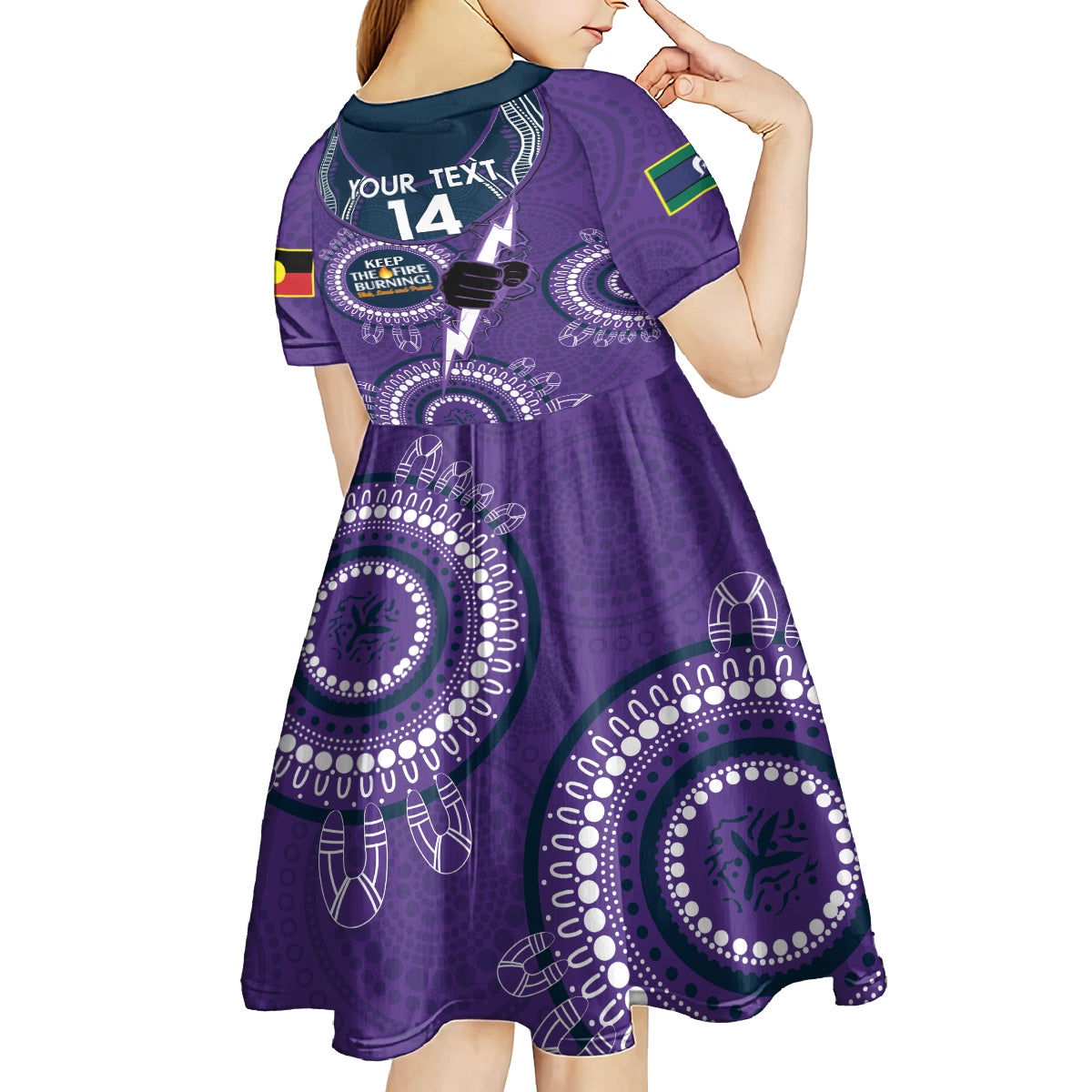 Custom NRL Storm NAIDOC Week Kid Short Sleeve Dress Keep The Fire Burning Indigenous Art