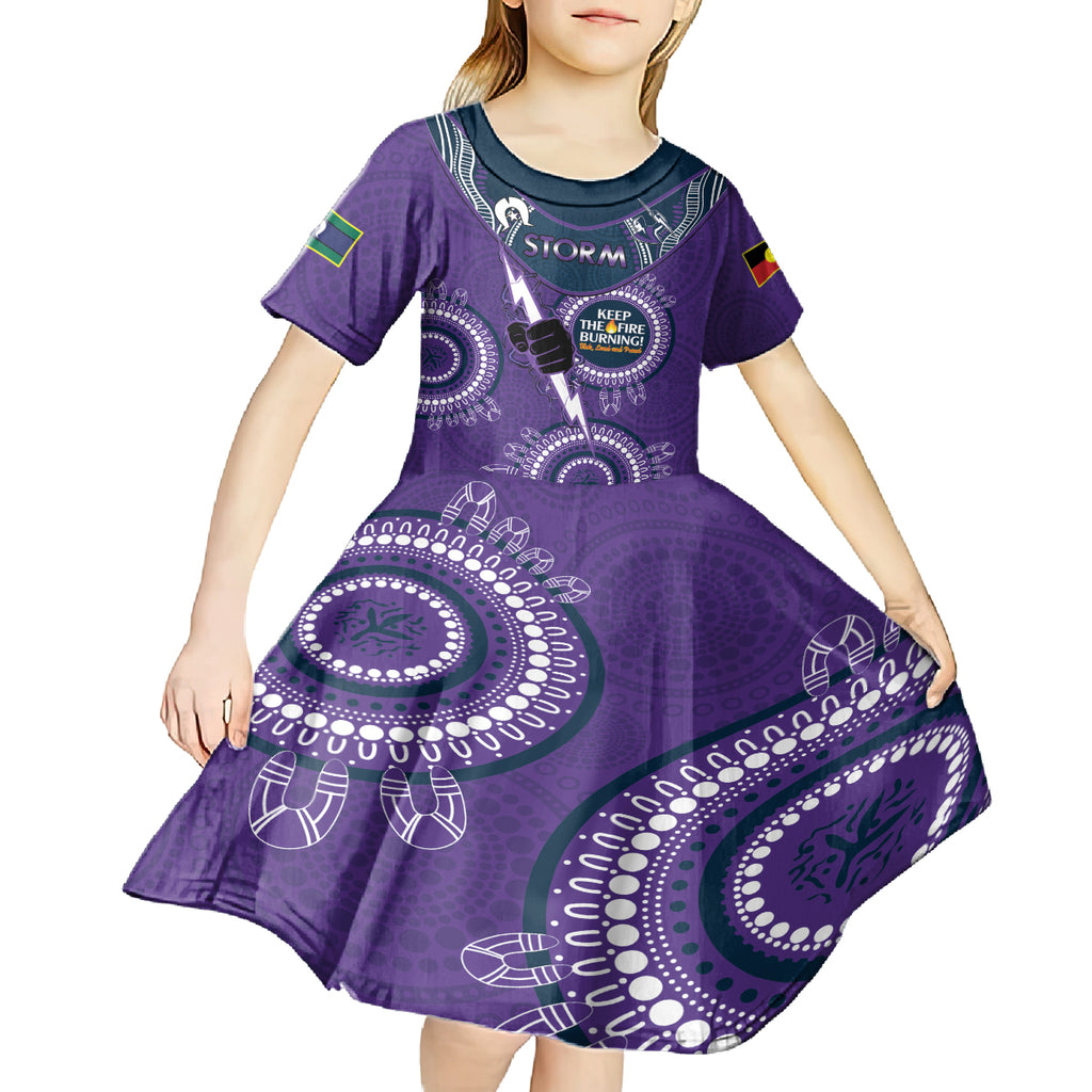 Custom NRL Storm NAIDOC Week Kid Short Sleeve Dress Keep The Fire Burning Indigenous Art
