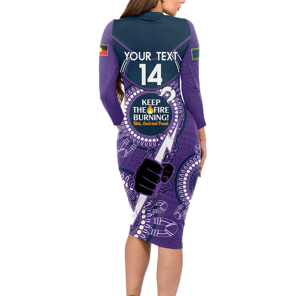 Custom NRL Storm NAIDOC Week Long Sleeve Bodycon Dress Keep The Fire Burning Indigenous Art
