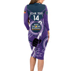 Custom NRL Storm NAIDOC Week Long Sleeve Bodycon Dress Keep The Fire Burning Indigenous Art