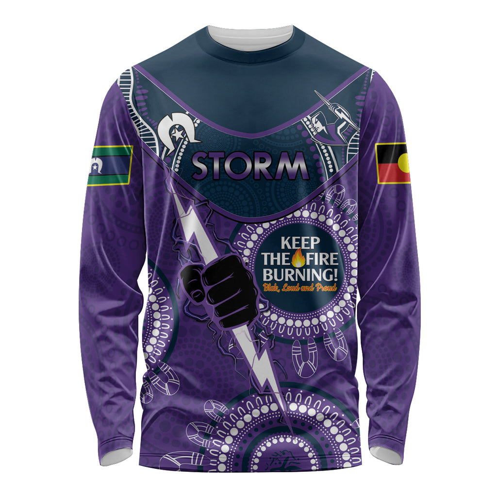 Custom NRL Storm NAIDOC Week Long Sleeve Shirt Keep The Fire Burning Indigenous Art