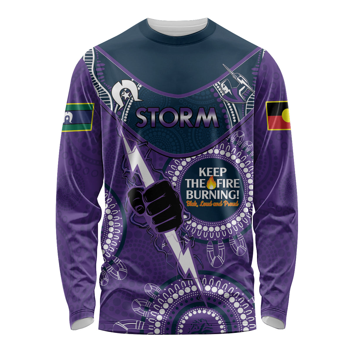 Custom NRL Storm NAIDOC Week Long Sleeve Shirt Keep The Fire Burning Indigenous Art
