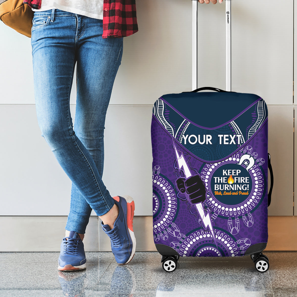 Custom NRL Storm NAIDOC Week Luggage Cover Keep The Fire Burning Indigenous Art