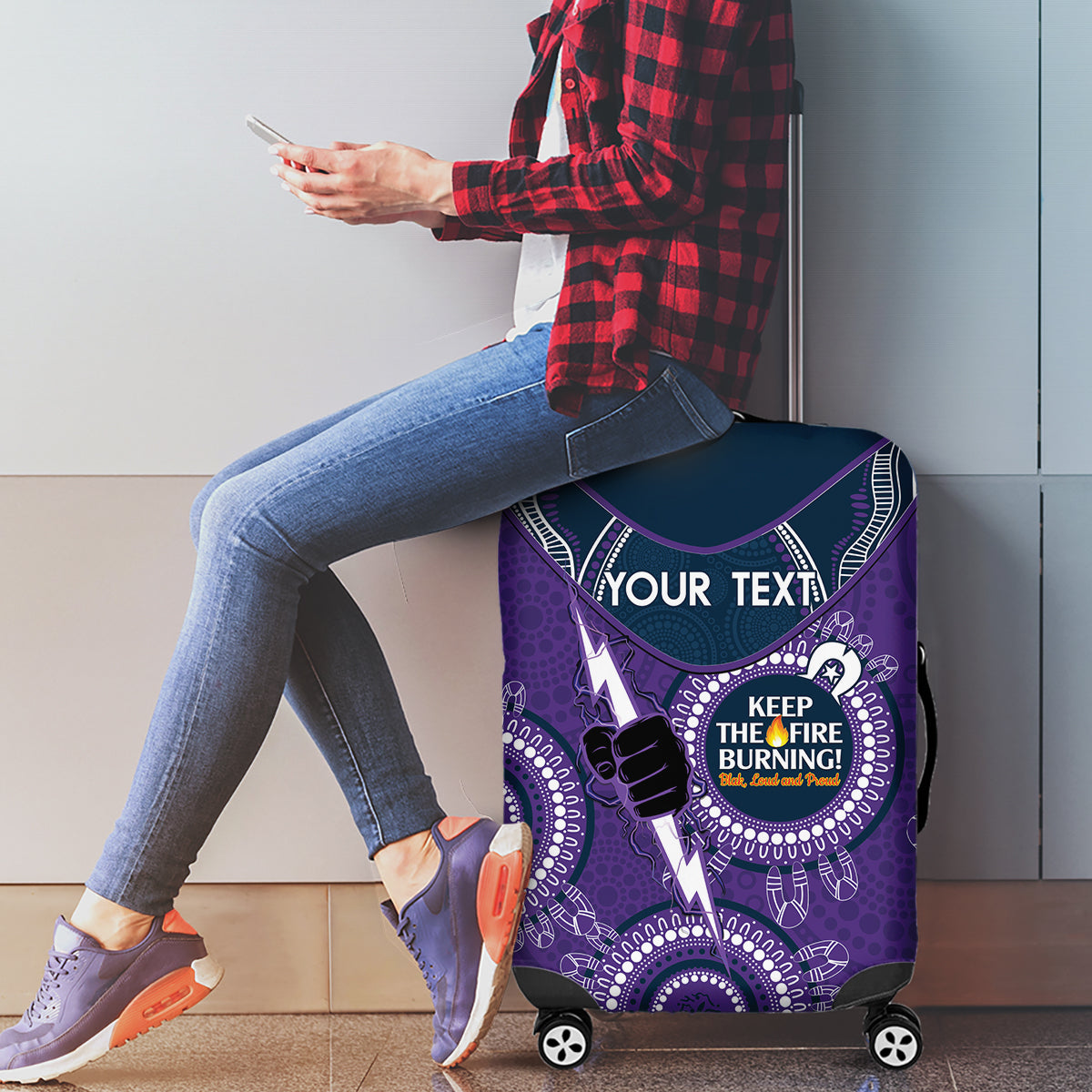 Custom NRL Storm NAIDOC Week Luggage Cover Keep The Fire Burning Indigenous Art