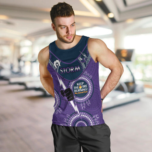 Custom NRL Storm NAIDOC Week Men Tank Top Keep The Fire Burning Indigenous Art