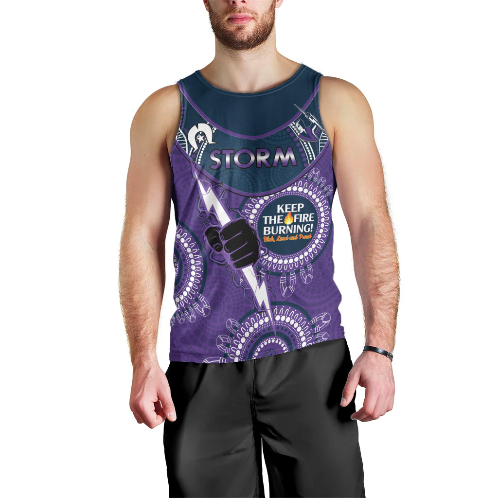 Custom NRL Storm NAIDOC Week Men Tank Top Keep The Fire Burning Indigenous Art
