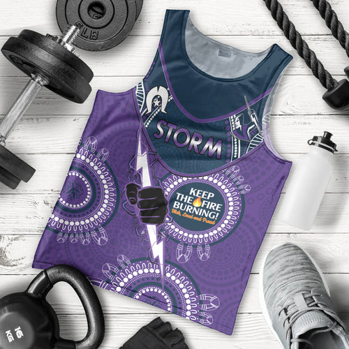 Custom NRL Storm NAIDOC Week Men Tank Top Keep The Fire Burning Indigenous Art