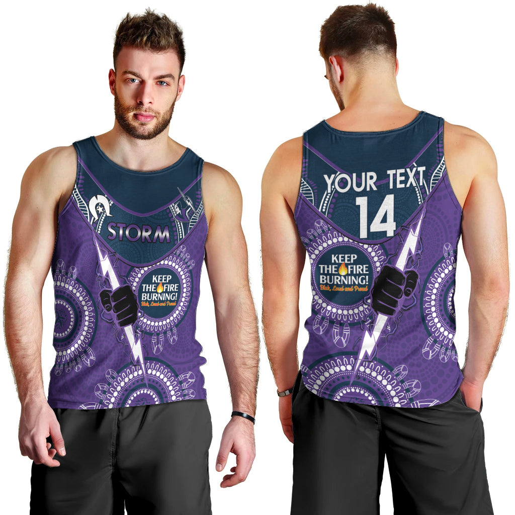 Custom NRL Storm NAIDOC Week Men Tank Top Keep The Fire Burning Indigenous Art