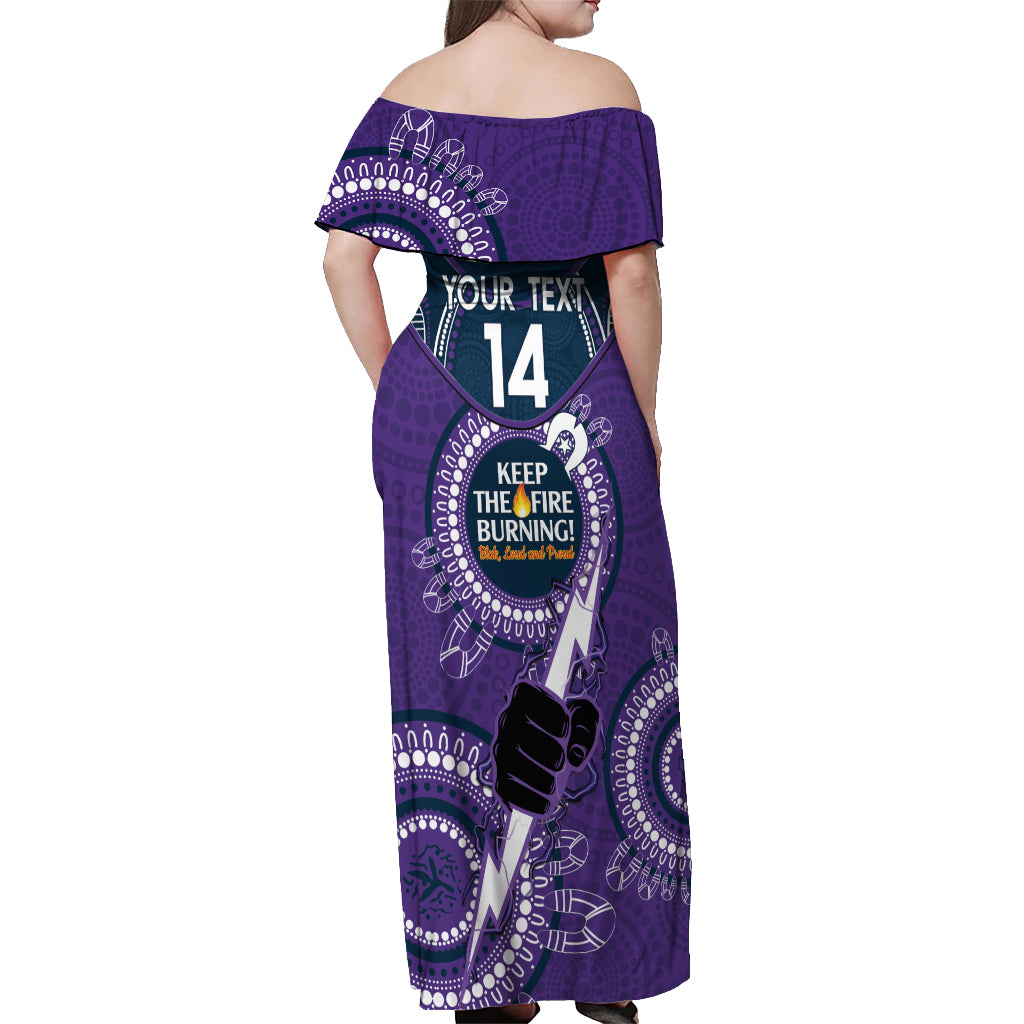 Custom NRL Storm NAIDOC Week Off Shoulder Maxi Dress Keep The Fire Burning Indigenous Art