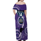 Custom NRL Storm NAIDOC Week Off Shoulder Maxi Dress Keep The Fire Burning Indigenous Art