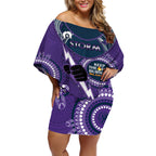 Custom NRL Storm NAIDOC Week Off Shoulder Short Dress Keep The Fire Burning Indigenous Art