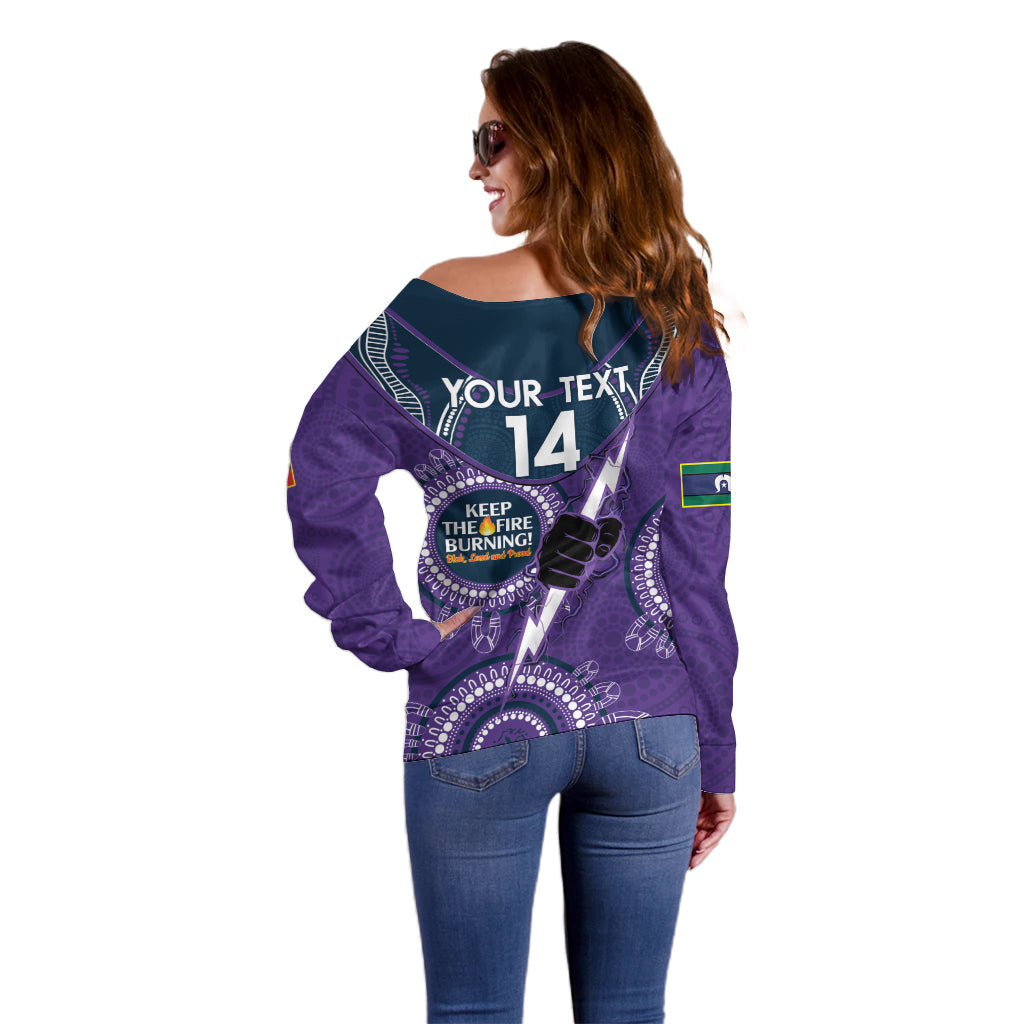 Custom NRL Storm NAIDOC Week Off Shoulder Sweater Keep The Fire Burning Indigenous Art