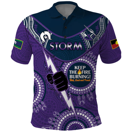 Custom NRL Storm NAIDOC Week Polo Shirt Keep The Fire Burning Indigenous Art