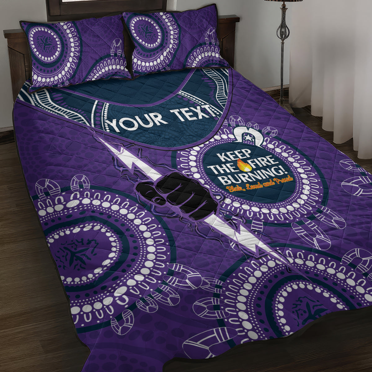 Custom NRL Storm NAIDOC Week Quilt Bed Set Keep The Fire Burning Indigenous Art