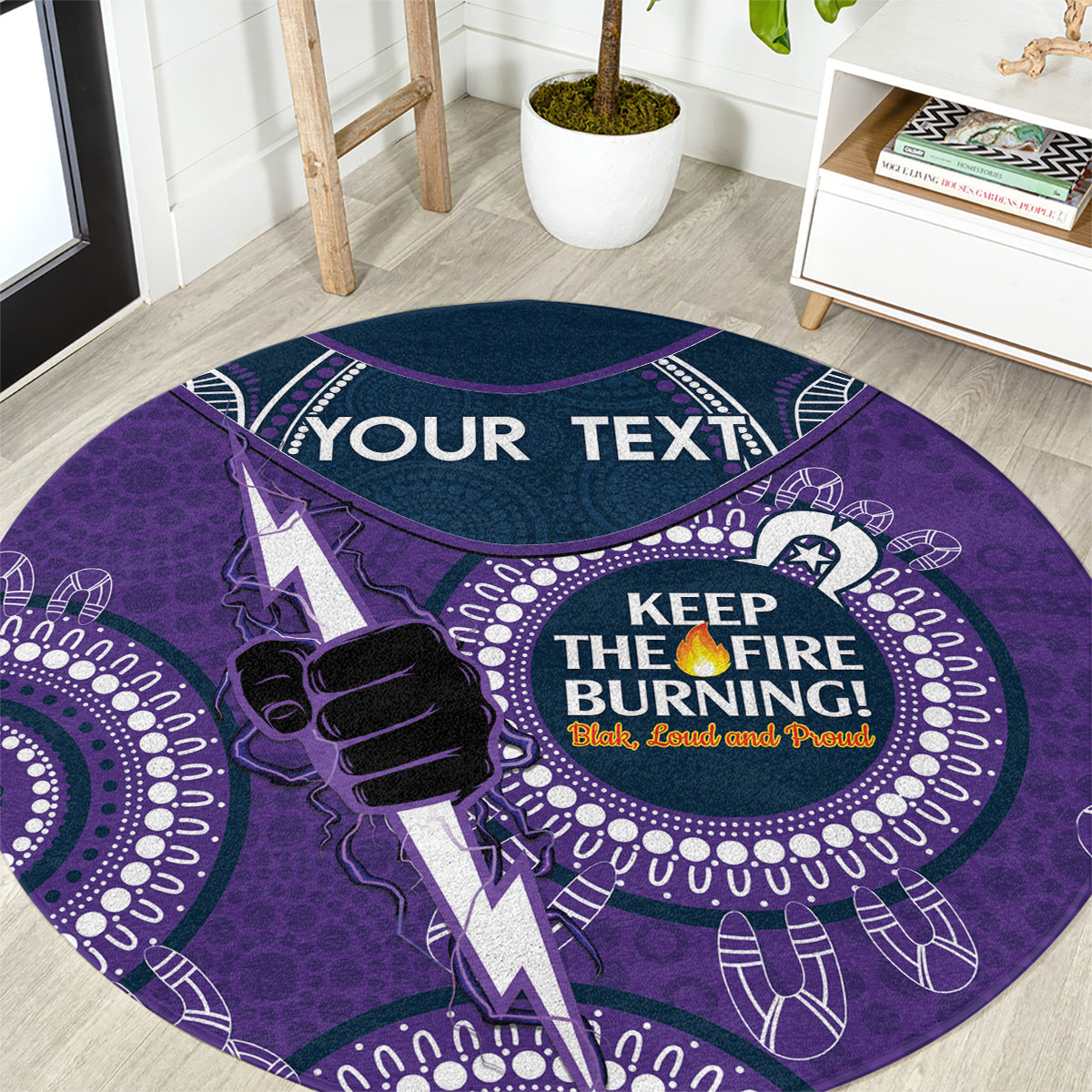 Custom NRL Storm NAIDOC Week Round Carpet Keep The Fire Burning Indigenous Art