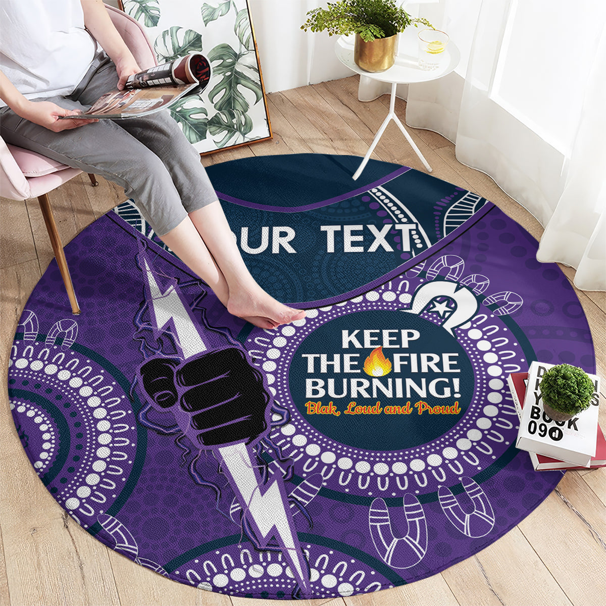 Custom NRL Storm NAIDOC Week Round Carpet Keep The Fire Burning Indigenous Art