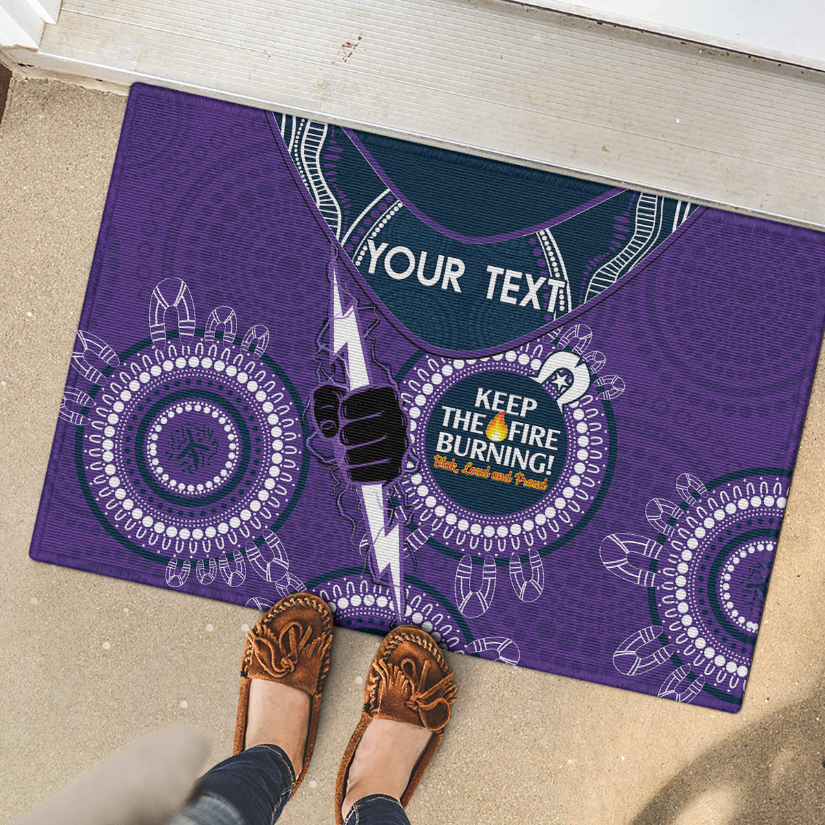 Custom NRL Storm NAIDOC Week Rubber Doormat Keep The Fire Burning Indigenous Art
