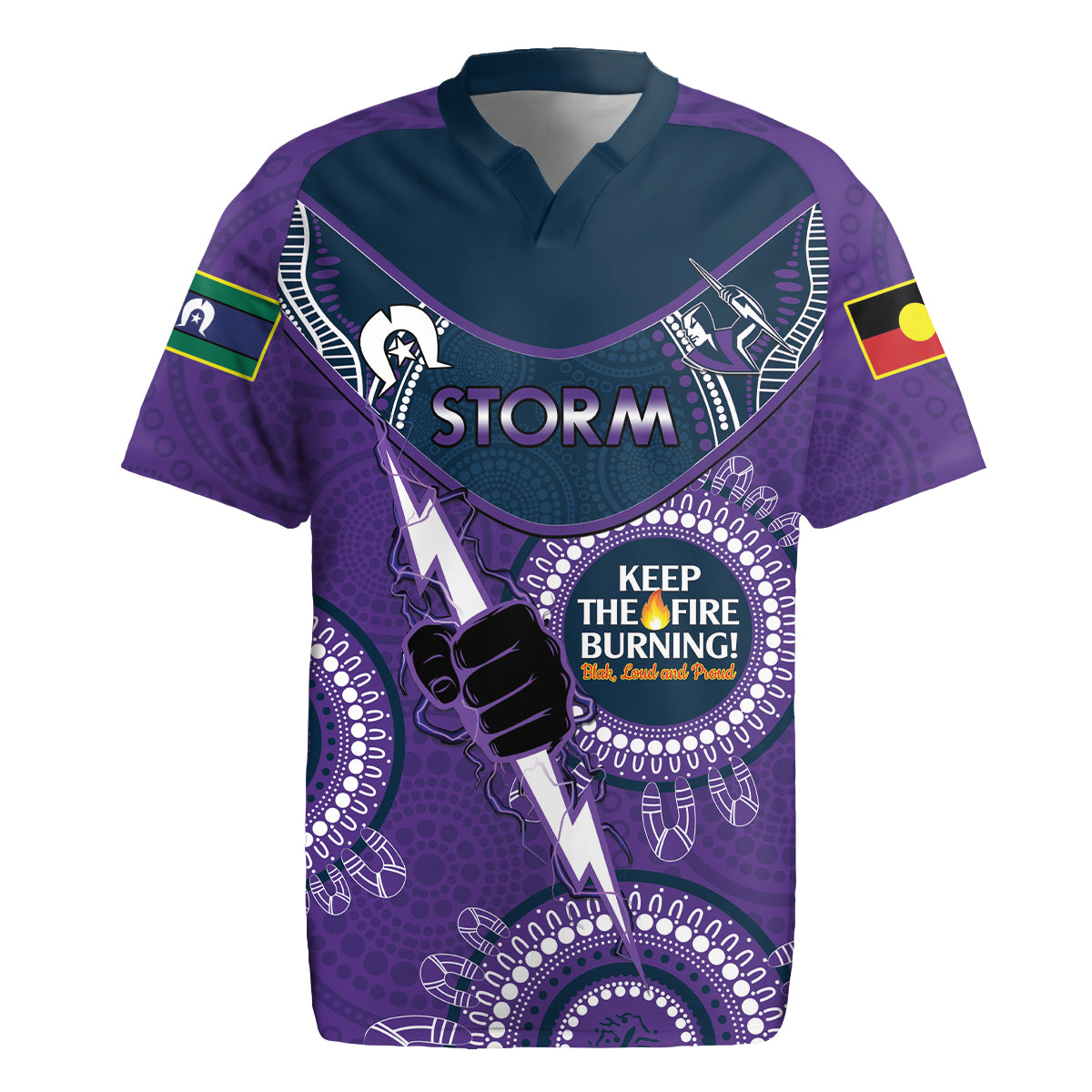 Custom NRL Storm NAIDOC Week Rugby Jersey Keep The Fire Burning Indigenous Art