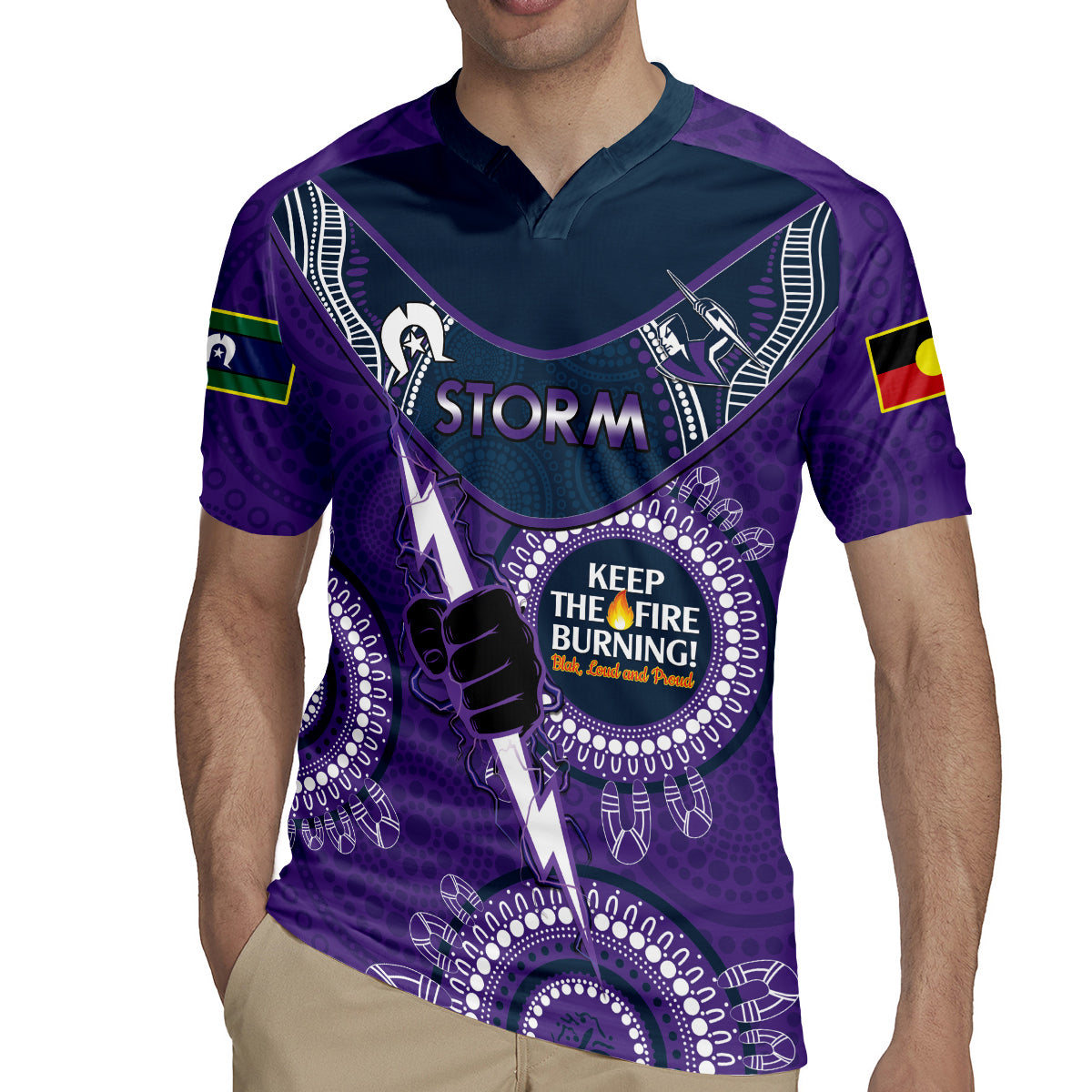 Custom NRL Storm NAIDOC Week Rugby Jersey Keep The Fire Burning Indigenous Art