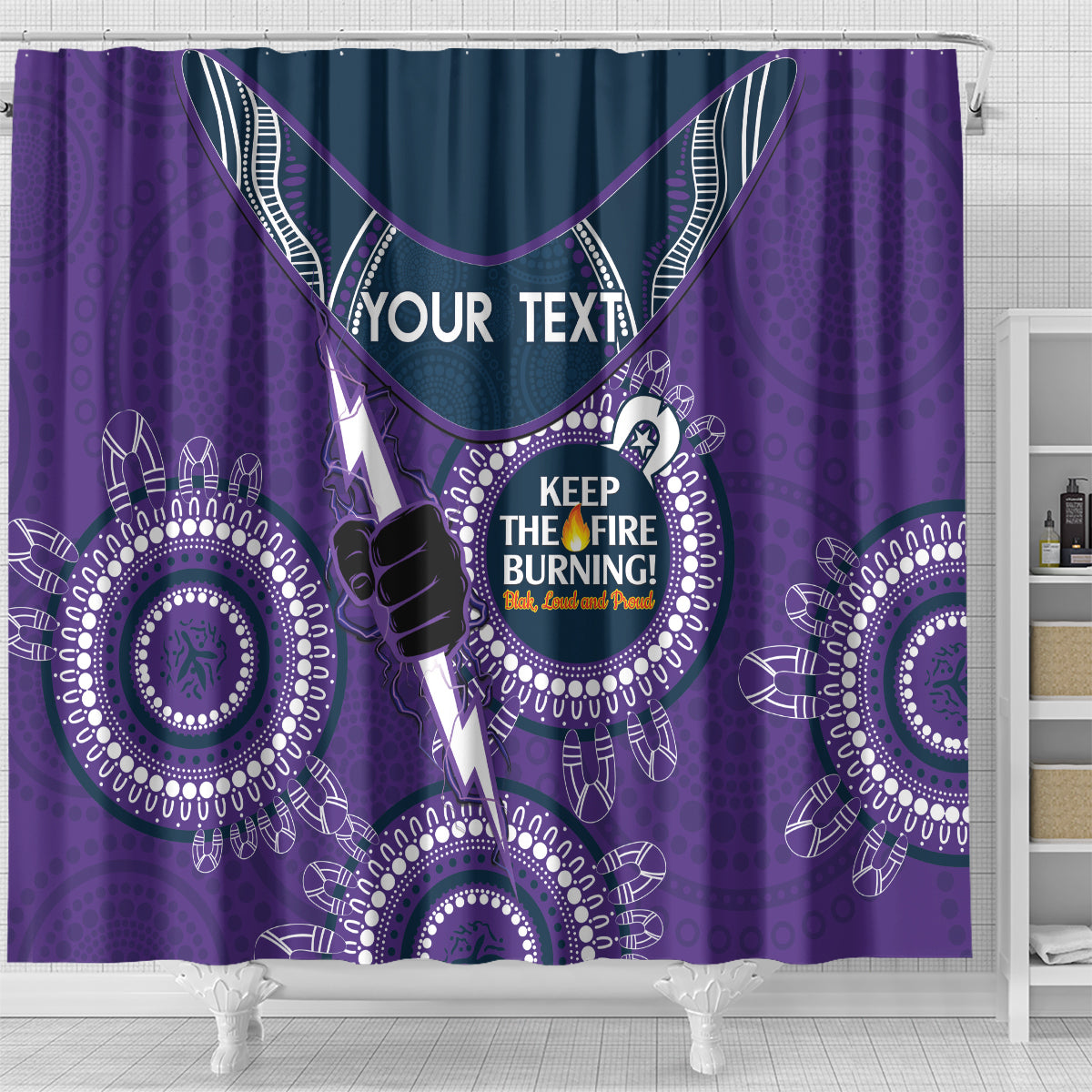 Custom NRL Storm NAIDOC Week Shower Curtain Keep The Fire Burning Indigenous Art