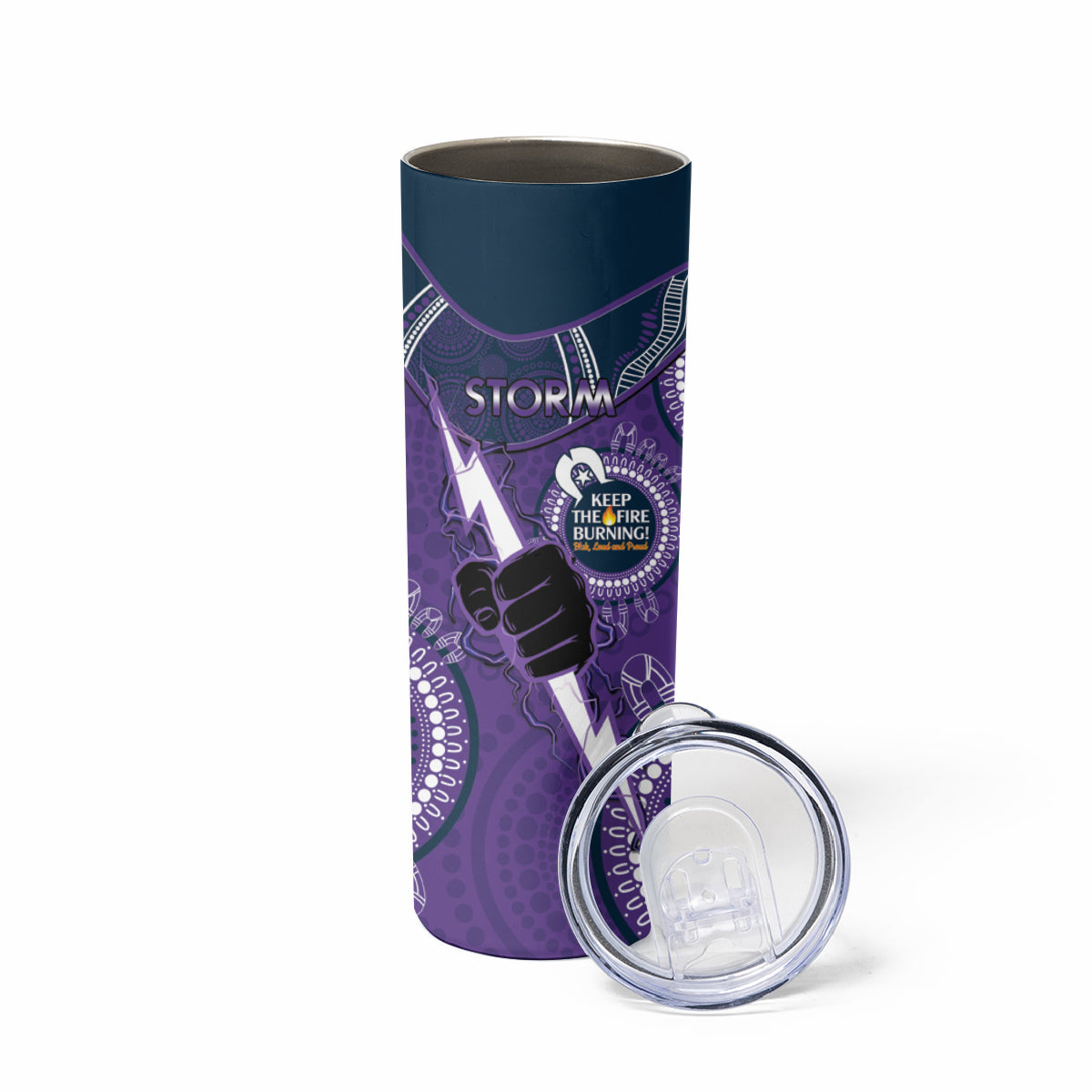 NRL Storm NAIDOC Week Skinny Tumbler Keep The Fire Burning Indigenous Art