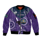 Custom NRL Storm NAIDOC Week Sleeve Zip Bomber Jacket Keep The Fire Burning Indigenous Art