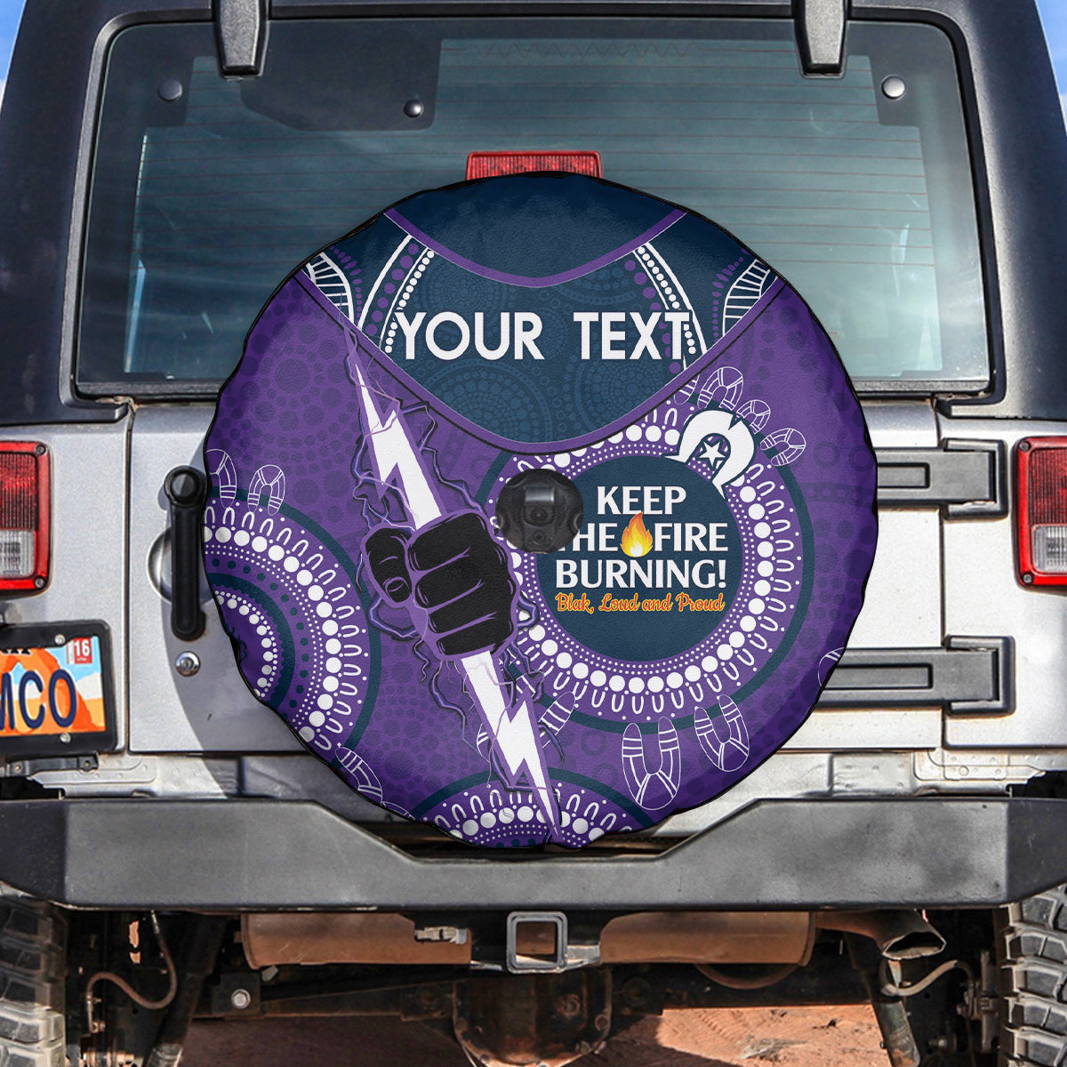 Custom NRL Storm NAIDOC Week Spare Tire Cover Keep The Fire Burning Indigenous Art